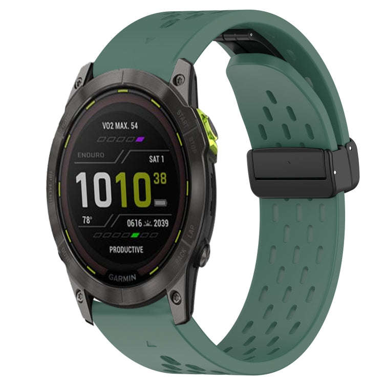 For Garmin Enduro 2 Hole Folding Buckle 26mm Silicone Watch Band(Dark Green)