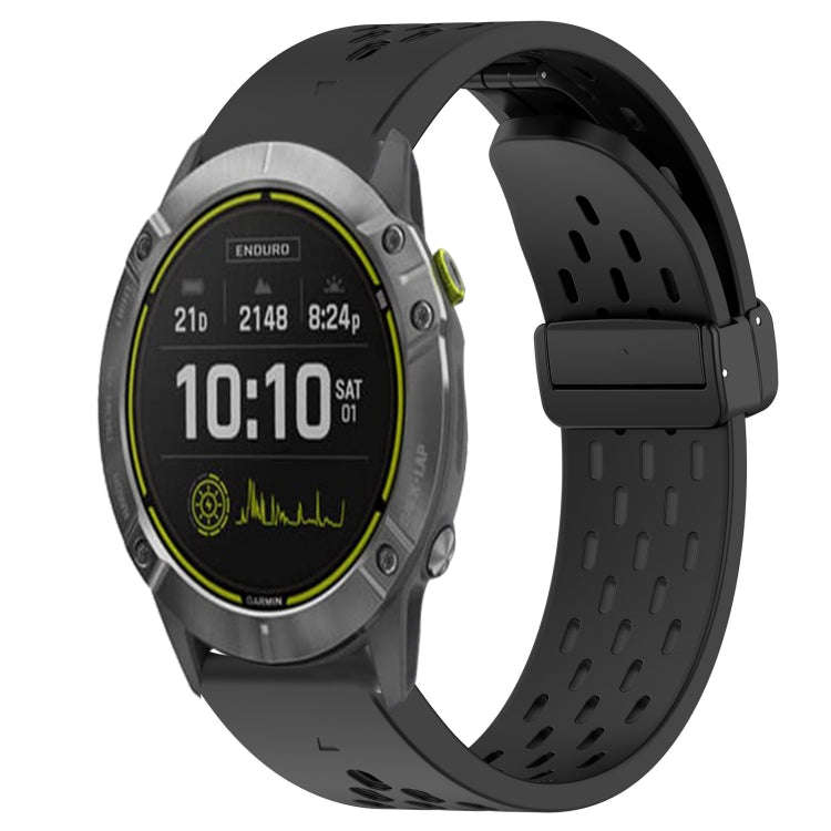 For Garmin Enduro Hole Folding Buckle 26mm Silicone Watch Band(Black)