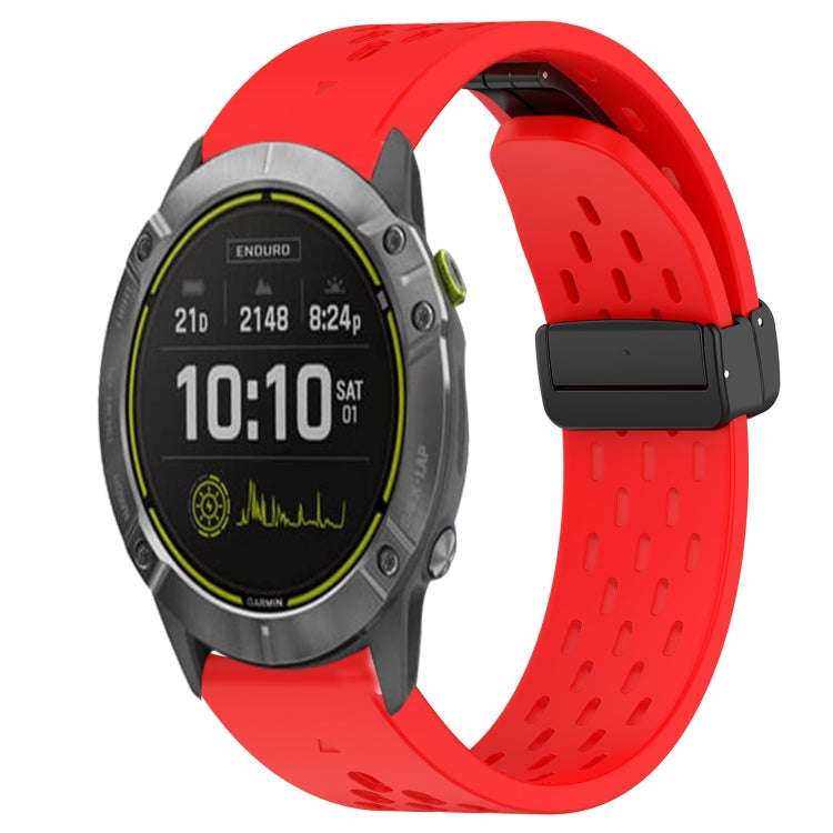 For Garmin Enduro Hole Folding Buckle 26mm Silicone Watch Band(Red)