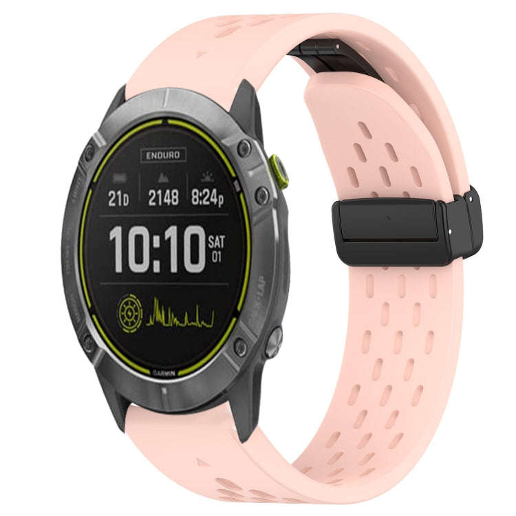 For Garmin Enduro Hole Folding Buckle 26mm Silicone Watch Band(Pink)