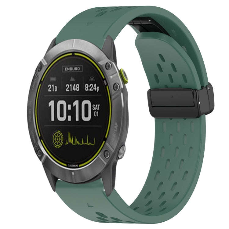 For Garmin Enduro Hole Folding Buckle 26mm Silicone Watch Band(Dark Green)