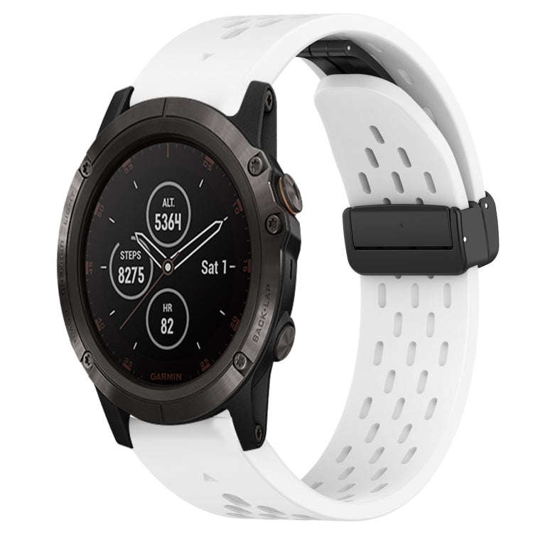 For Garmin Fenix 5X Plus Hole Folding Buckle 26mm Silicone Watch Band(White)