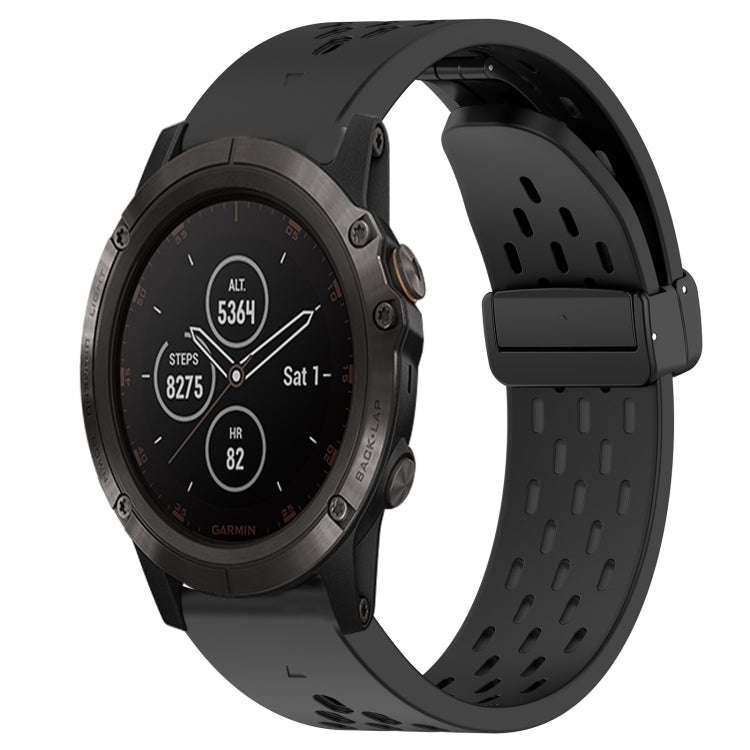 For Garmin Fenix 5X Plus Hole Folding Buckle 26mm Silicone Watch Band(Black)