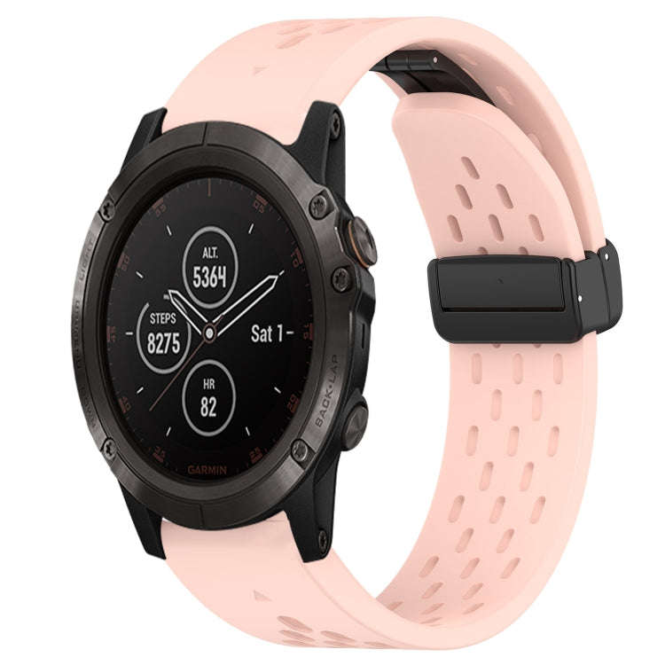 For Garmin Fenix 5X Plus Hole Folding Buckle 26mm Silicone Watch Band(Pink)