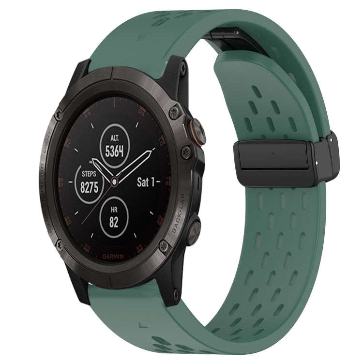 For Garmin Fenix 5X Plus Hole Folding Buckle 26mm Silicone Watch Band(Dark Green)