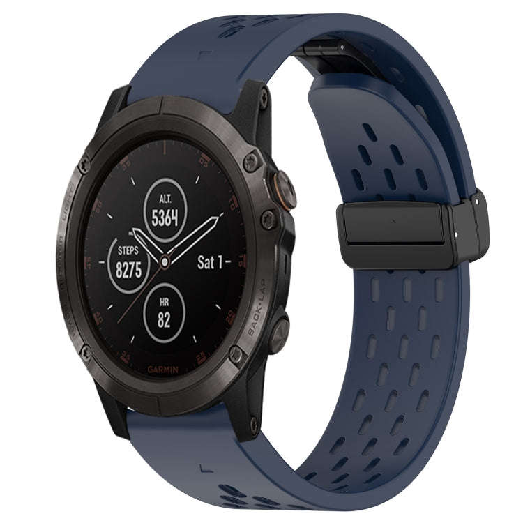 For Garmin Fenix 5X Plus Hole Folding Buckle 26mm Silicone Watch Band(Midnight Blue)