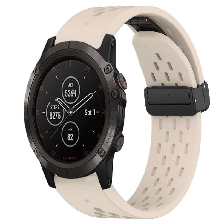 For Garmin Fenix 5X Plus Hole Folding Buckle 26mm Silicone Watch Band(Starlight Color)