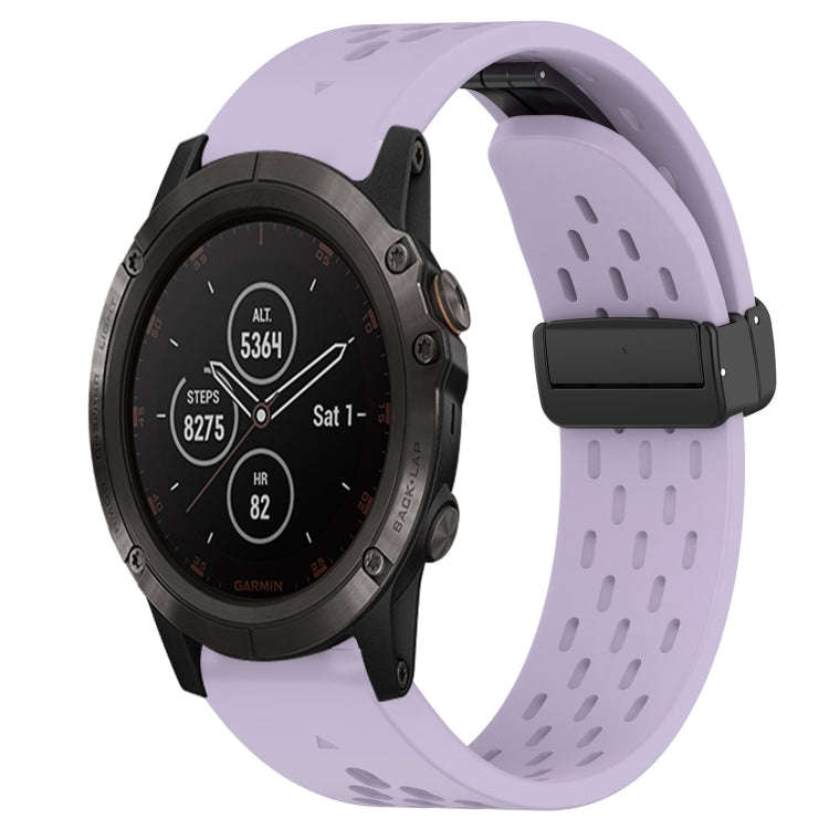 For Garmin Fenix 5X Plus Hole Folding Buckle 26mm Silicone Watch Band(Purple)