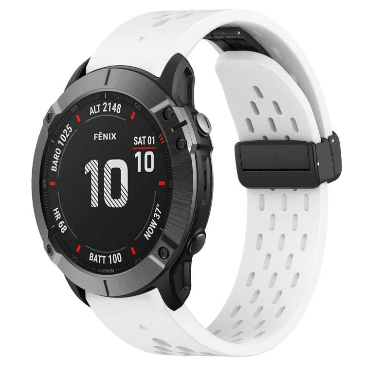 For Garmin Fenix 6X Pro Hole Folding Buckle 26mm Silicone Watch Band(White)