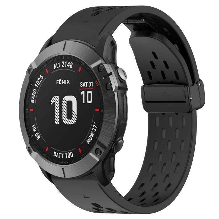 For Garmin Fenix 6X Pro Hole Folding Buckle 26mm Silicone Watch Band(Black)