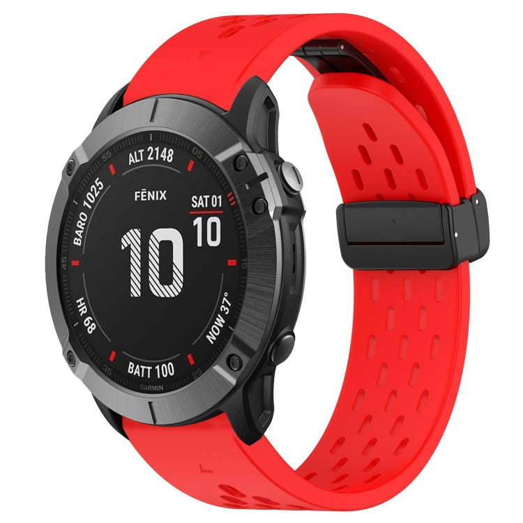 For Garmin Fenix 6X Pro Hole Folding Buckle 26mm Silicone Watch Band(Red)