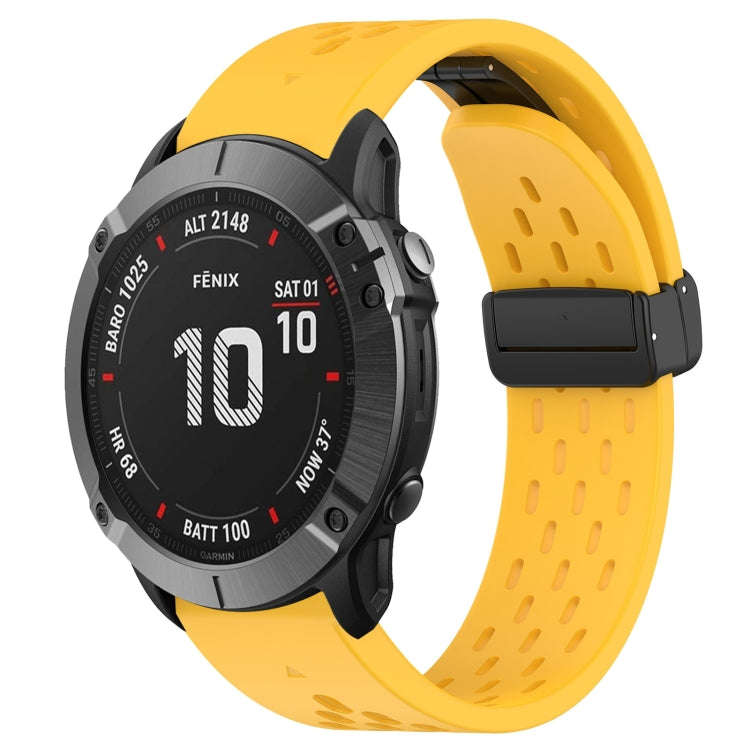 For Garmin Fenix 6X Pro Hole Folding Buckle 26mm Silicone Watch Band(Yellow)