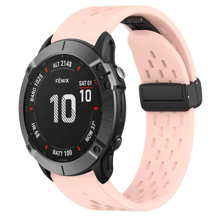 For Garmin Fenix 6X Pro Hole Folding Buckle 26mm Silicone Watch Band(Pink)