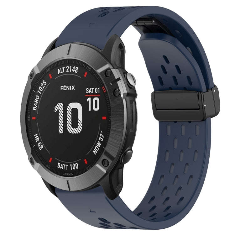 For Garmin Fenix 6X Pro Hole Folding Buckle 26mm Silicone Watch Band(Midnight Blue)