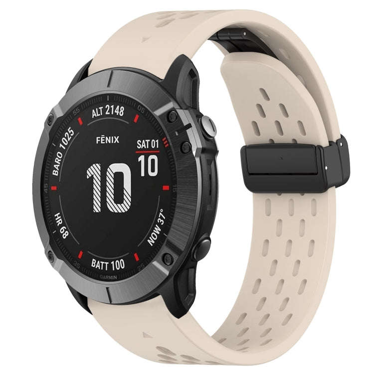 For Garmin Fenix 6X Pro Hole Folding Buckle 26mm Silicone Watch Band(Starlight Color)