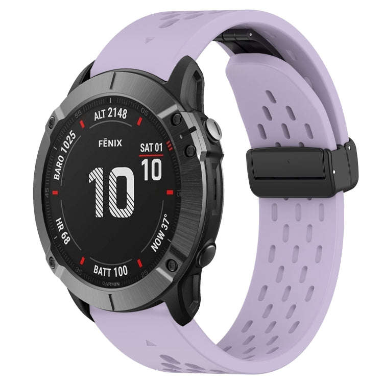 For Garmin Fenix 6X Pro Hole Folding Buckle 26mm Silicone Watch Band(Purple)