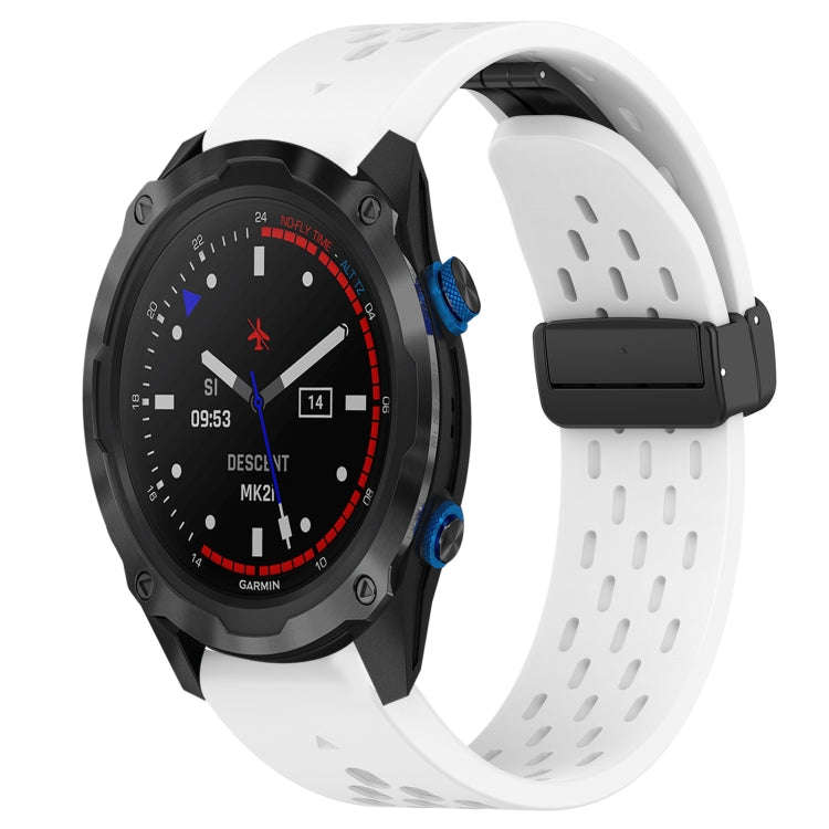 For Garmin Descent MK 2i Hole Folding Buckle 26mm Silicone Watch Band(White)