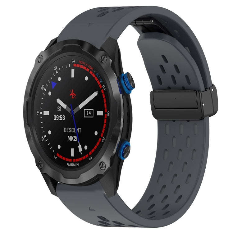 For Garmin Descent MK 2i Hole Folding Buckle 26mm Silicone Watch Band(Dark Gray)
