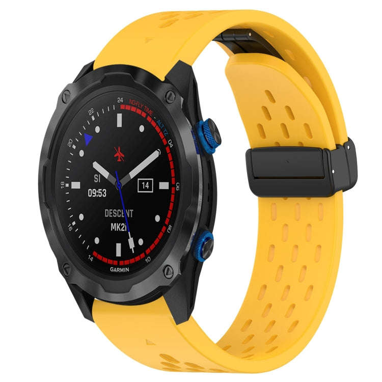 For Garmin Descent MK 2i Hole Folding Buckle 26mm Silicone Watch Band(Yellow)