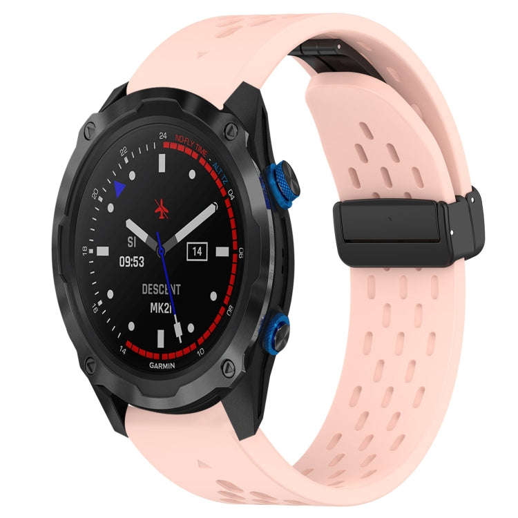 For Garmin Descent MK 2i Hole Folding Buckle 26mm Silicone Watch Band(Pink)