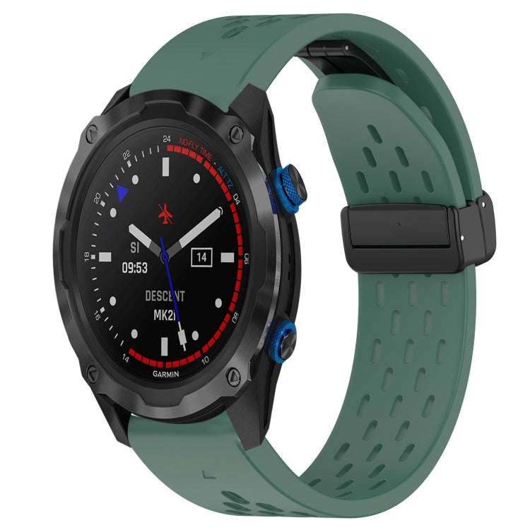 For Garmin Descent MK 2i Hole Folding Buckle 26mm Silicone Watch Band(Dark Green)