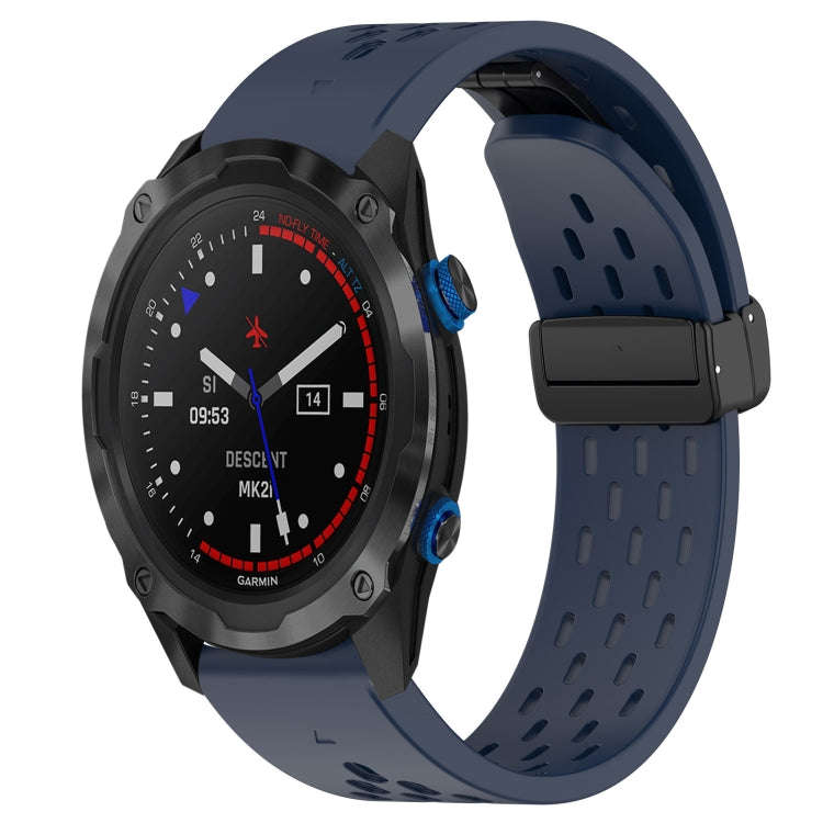 For Garmin Descent MK 2i Hole Folding Buckle 26mm Silicone Watch Band(Midnight Blue)