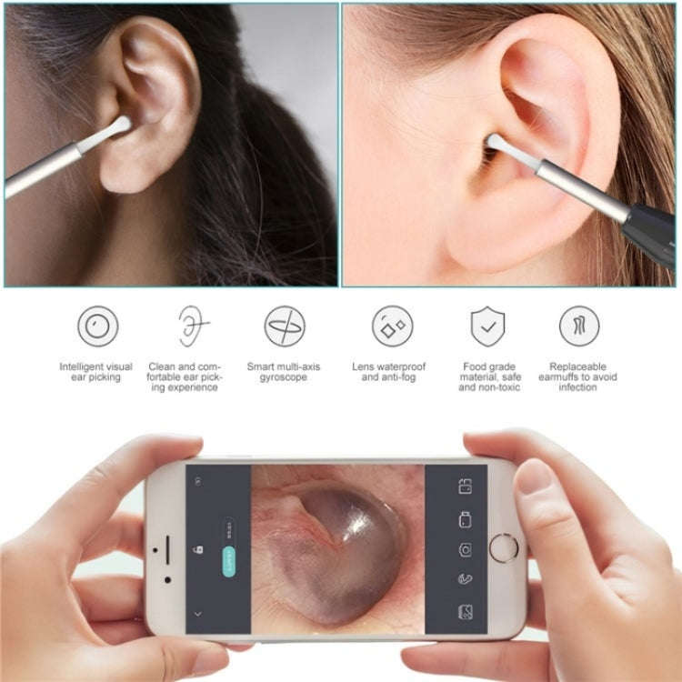 W1 Smart WiFi Ear Pick Cleaning Kit Ear Wax Removal Tool with LED Light(Black)