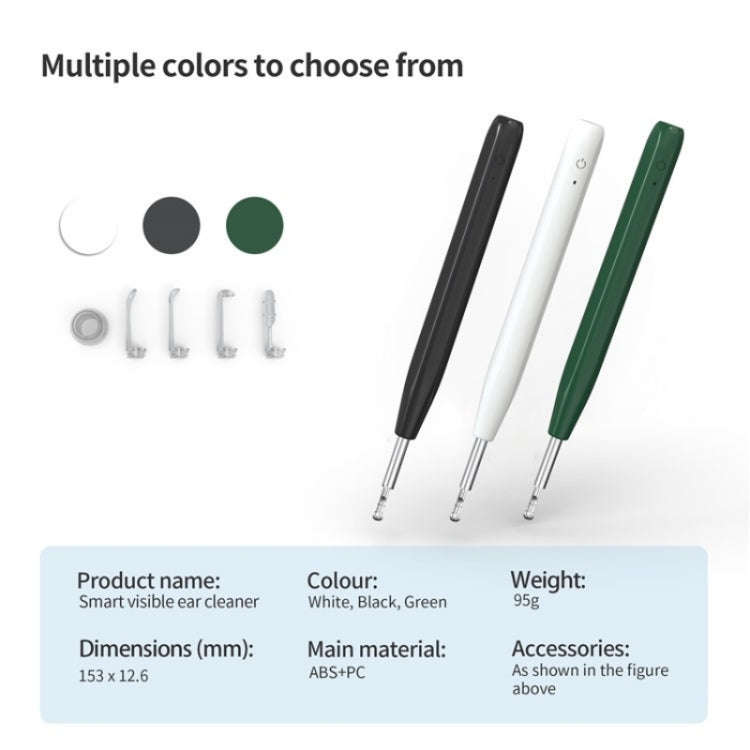 W2 WiFi Smart Visual Ear Pick Cleaning Kit Ear Wax Removal Tool with LED Light(Green)