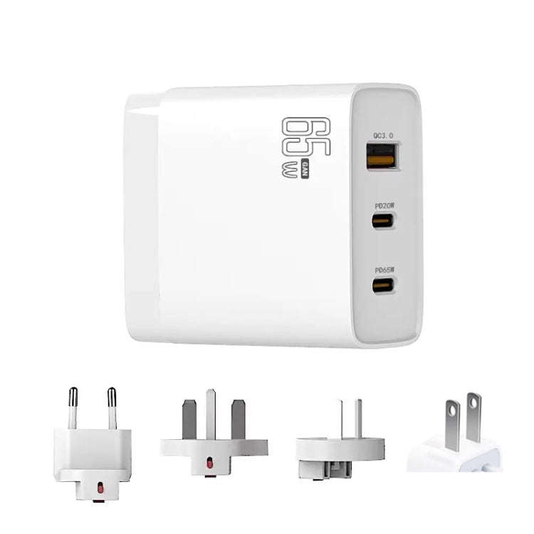 GAN 65W PD45W Dual Type-C+QC3.0 USB Multi Compatible Laptop Adapter EU + US + AU + UK Plug White