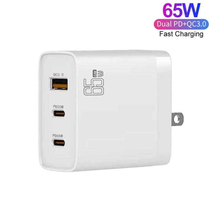 GAN 65W PD45W Dual Type-C+QC3.0 USB Multi Compatible Laptop Adapter EU + US + AU + UK Plug White