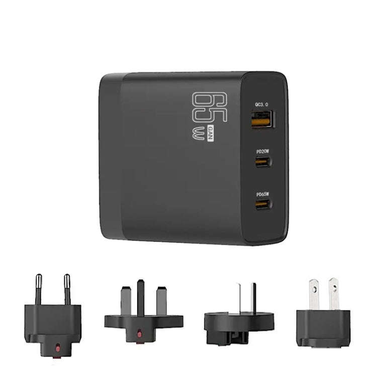 GAN 65W PD45W Dual Type-C+QC3.0 USB Multi Compatible Laptop Adapter EU + US + AU + UK Plug Black