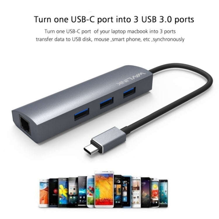 WAVLINK UH3031G/C Gigabit High Speed Hub Adapter Type-C to 3 x USB 3.0 + USB-C + RJ45 + DC Power ...