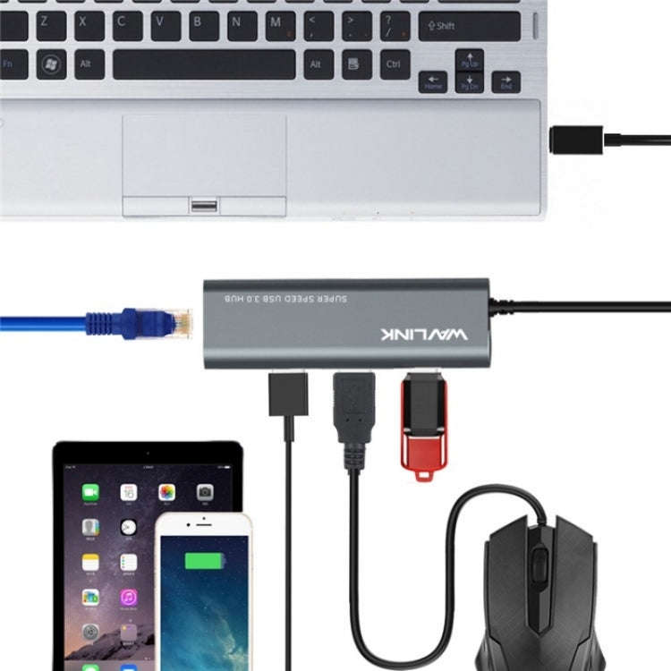 WAVLINK UH3031G/C Gigabit High Speed Hub Adapter Type-C to 3 x USB 3.0 + USB-C + RJ45 + DC Power ...