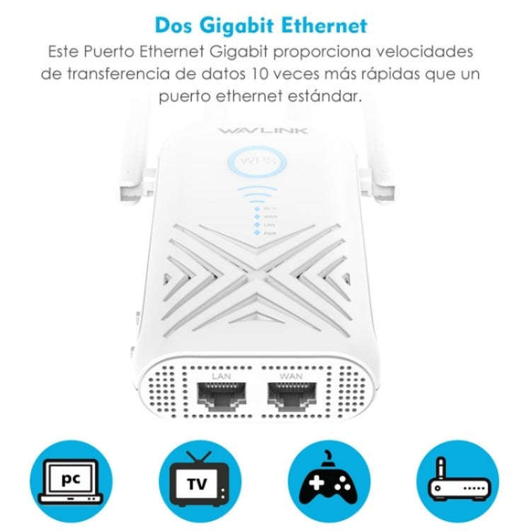 WAVLINK WN579X3 With 5dBi Antennas AC1200 Wireless Router 2.4G / 5G Dual Band WiFi Repeater, Plug...