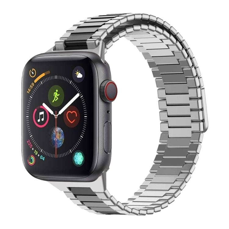 For Apple Watch Series 4 44mm Bamboo Magnetic Stainless Steel Metal Watch Strap(Silver Black)