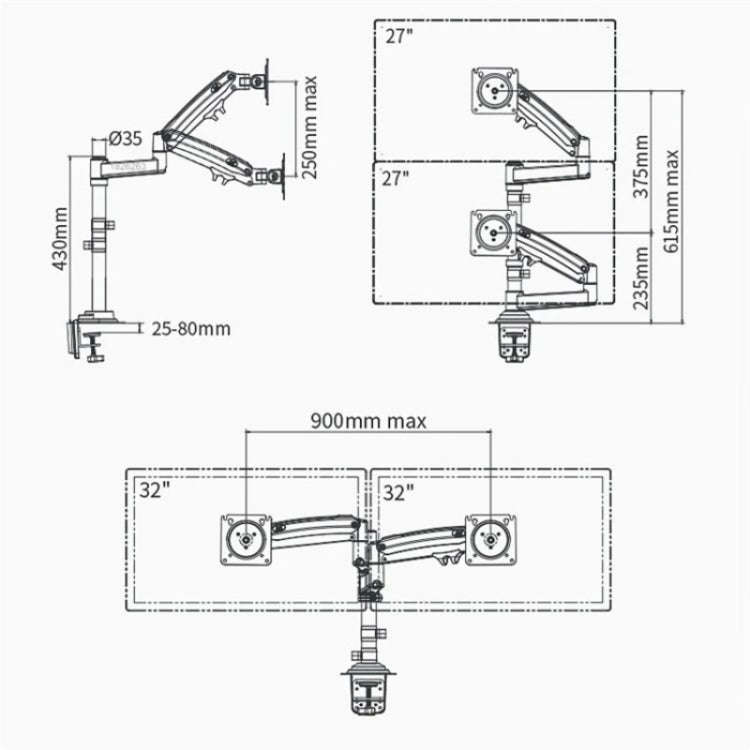 NORTH BAYOU NB H180 FP-2 Laptop Gas Spring Full Motion Dual Arm Clamp 22 - 32 inch LCD TV Monitor...