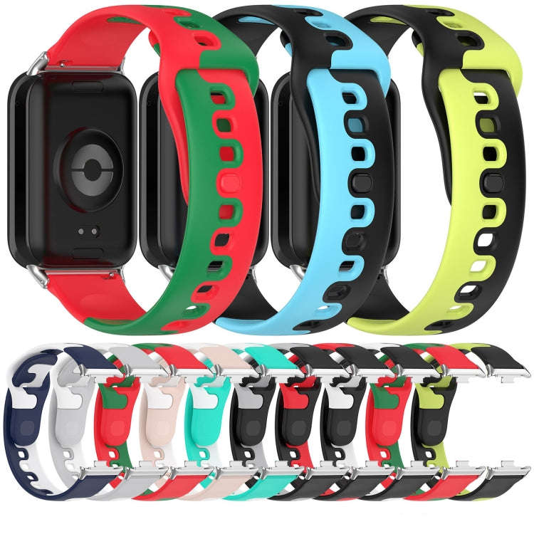 For Xiaomi Smart Band 9 Pro / Redmi Watch 5 Stitching Dual Color Silicone Watch Band(Black Blue)