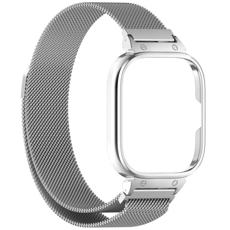 For Redmi Watch 4 Milan Magnetic Steel Mesh Watch Band + Watch Metal Frame(Silver)