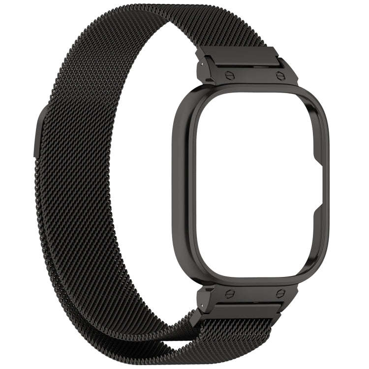 For Redmi Watch 4 Milan Magnetic Steel Mesh Watch Band + Watch Metal Frame(Black)