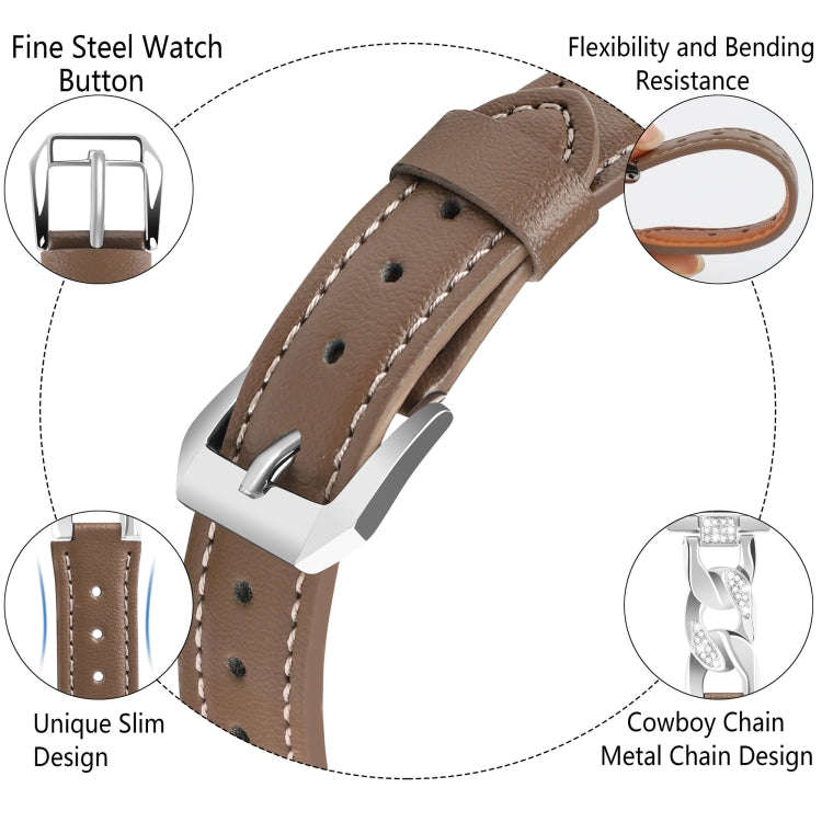 For Apple Watch Ultra 2 49mm Rhinestone Denim Chain Leather Watch Band(Dark Brown)