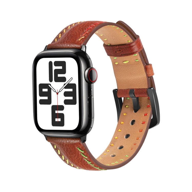 For Apple Watch SE 2022 40mm Colorful Sewing Thread Leather Watch Band(Brown)