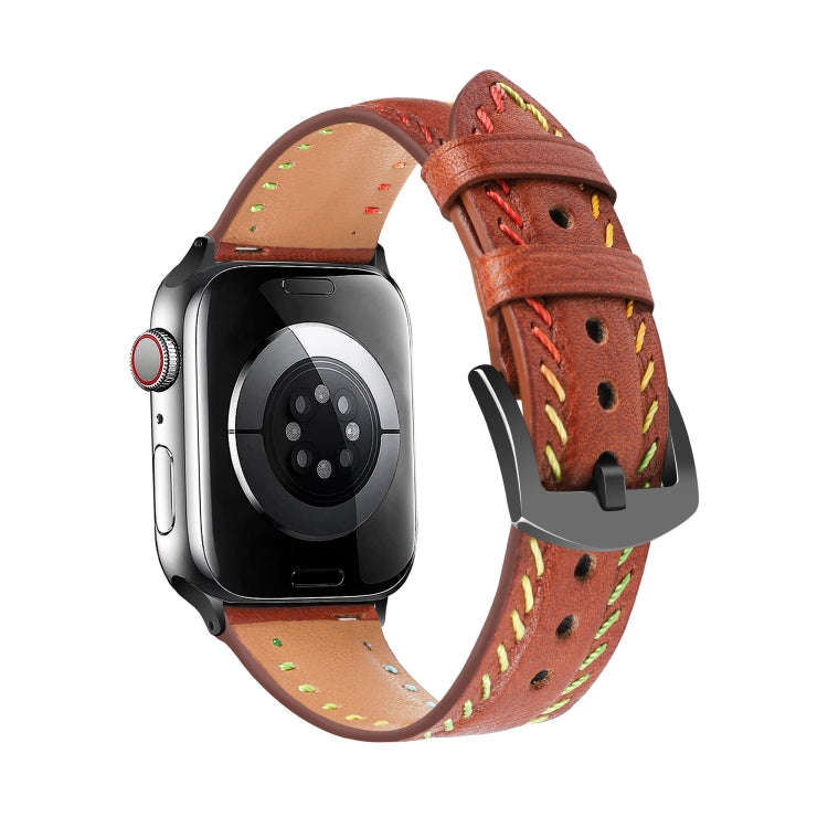 For Apple Watch SE 2022 40mm Colorful Sewing Thread Leather Watch Band(Brown)