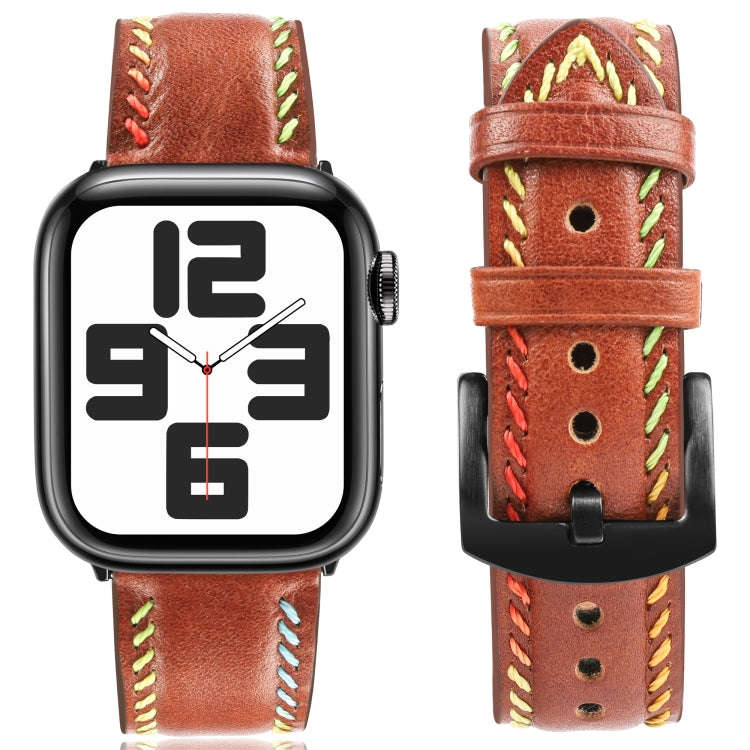 For Apple Watch SE 2022 40mm Colorful Sewing Thread Leather Watch Band(Brown)