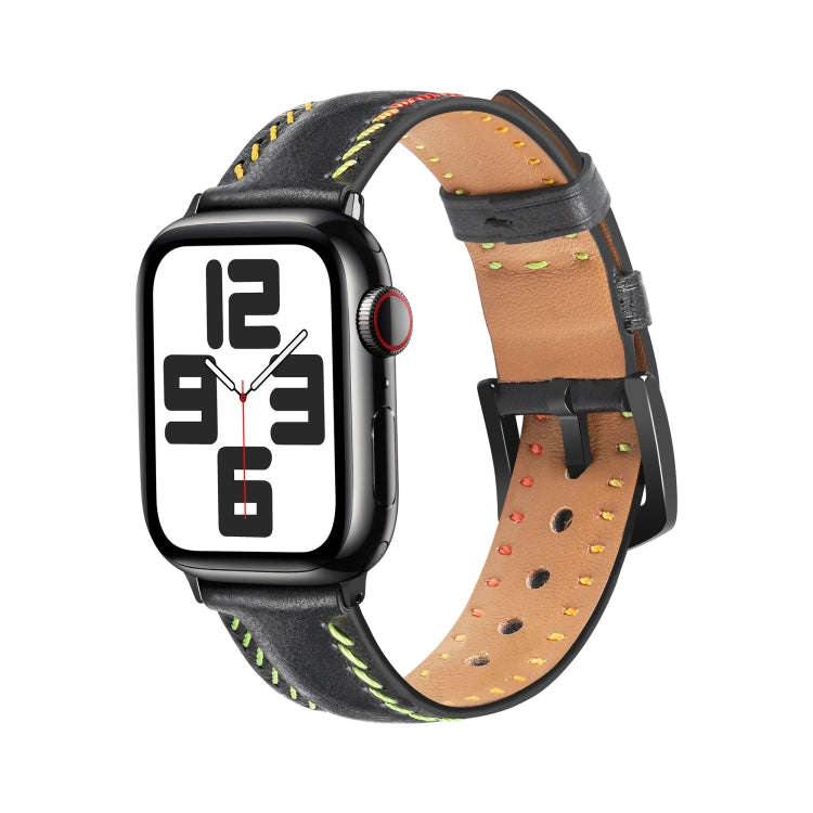 For  Apple Watch Series 5 40mm Colorful Sewing Thread Leather Watch Band(Black)