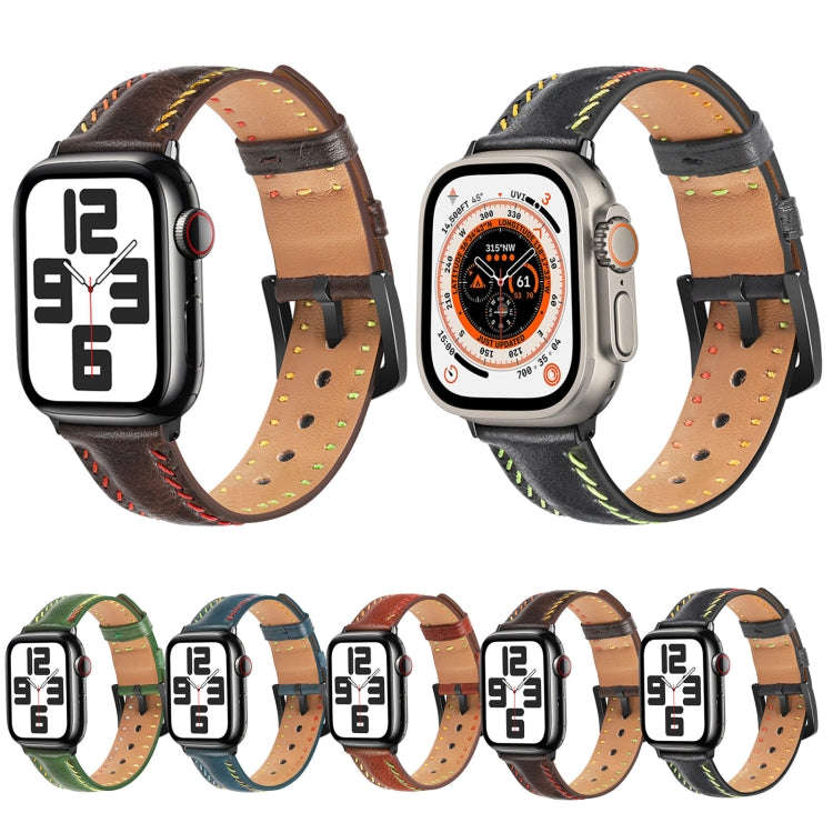 For Apple Watch Series 3 38mm Colorful Sewing Thread Leather Watch Band(Blue)