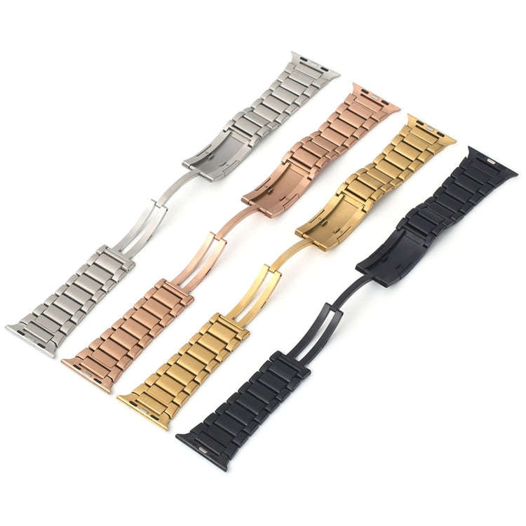 For Apple Watch Series 3 38mm Stainless Steel H-Shaped Fold Buckle Watch Band(Silver)