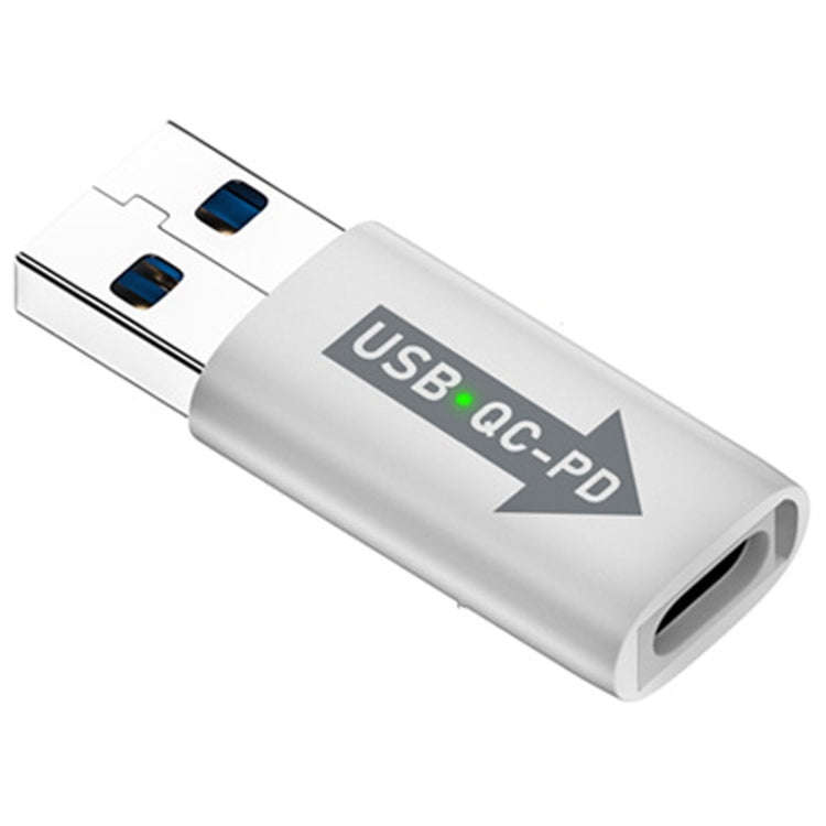 USB-A  Male QC3.1 to Type-C Female PD 10Gbps Converter Adapter, Model:White with Indicator Light