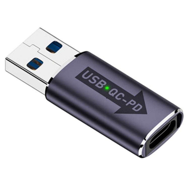 USB-A  Male QC3.1 to Type-C Female PD 10Gbps Converter Adapter, Model:Grey with Indicator Light