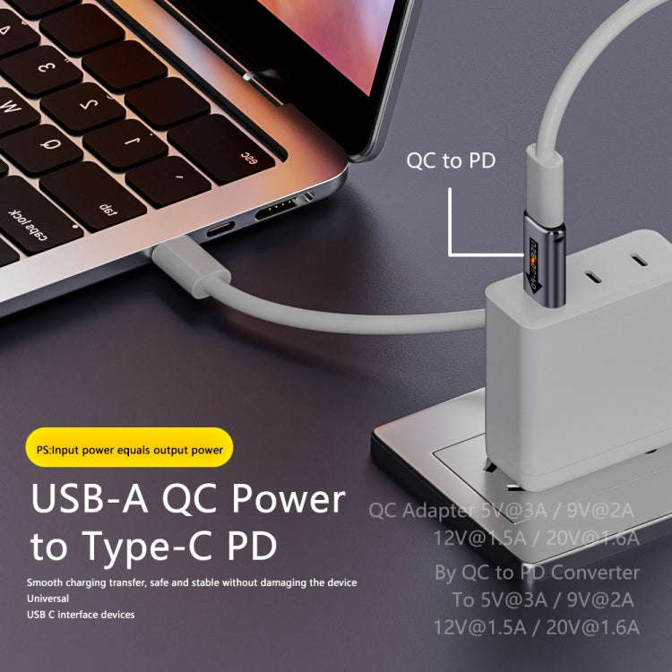USB-A  Male QC3.1 to Type-C Female PD 10Gbps Converter Adapter, Model:Grey with Indicator Light