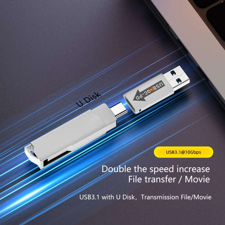 USB-A  Male QC3.1 to Type-C Female PD 10Gbps Converter Adapter, Model:Grey with Indicator Light